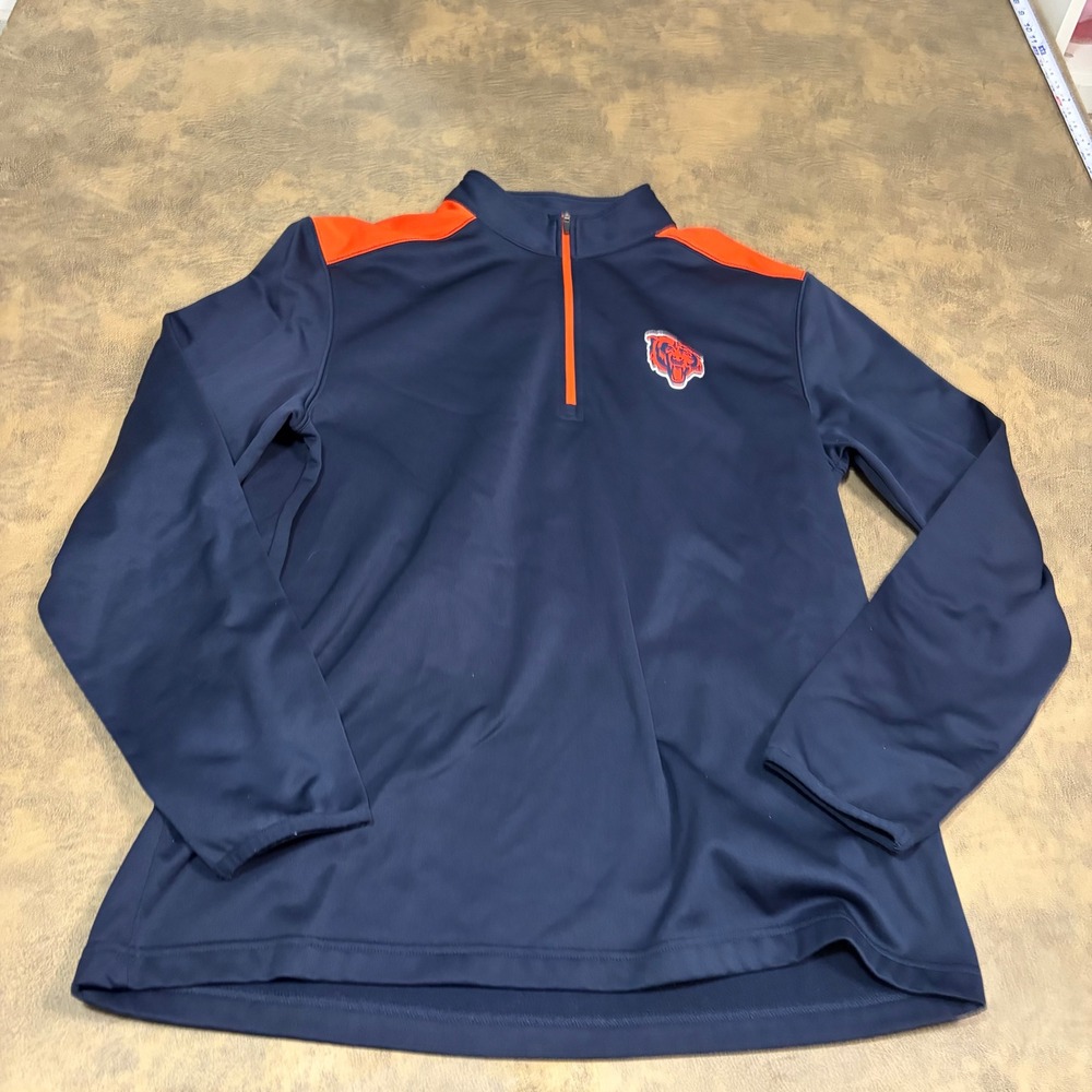 NFL Team Apparel Chicago Bears Quarter Zip Mens Large Navy Blue Orange Pullover